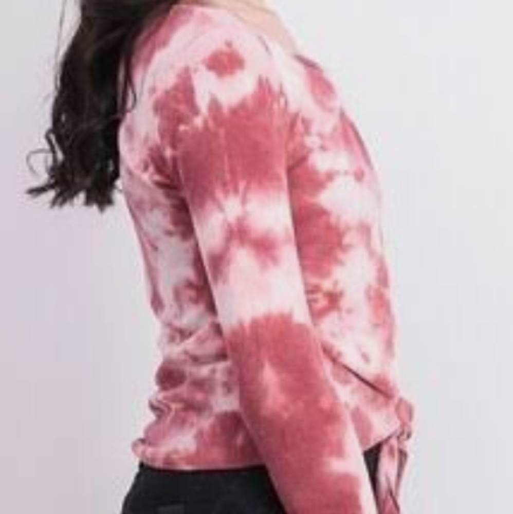 NWOT Ultra Flirt Tie Dye Twist Hem L/S Henley Thermal Style Top, Size XL - Picture 4 of 12